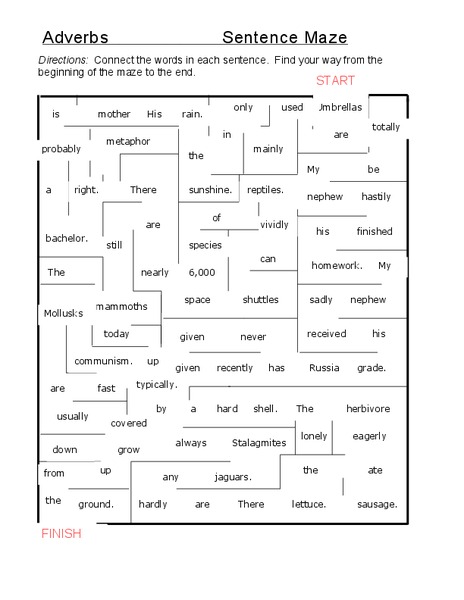 Adverbs Sentence Maze Worksheet