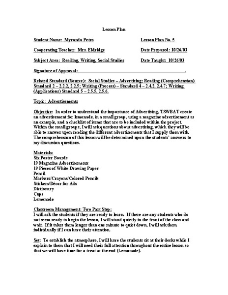Advertisements Lesson Plan