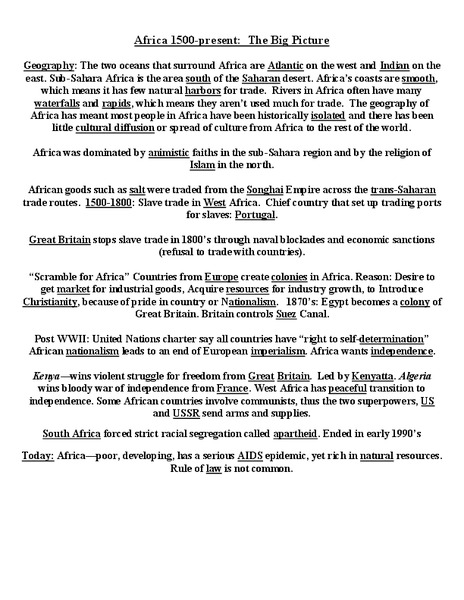 Africa 1500-present: The Big Picture Lesson Plan