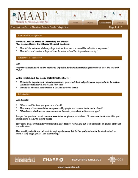 African American Community and Culture Lesson Plan