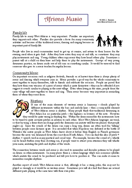 African Music Worksheet
