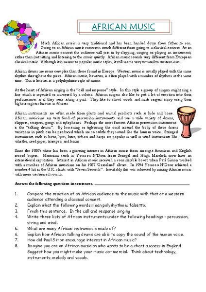 African Music Worksheet
