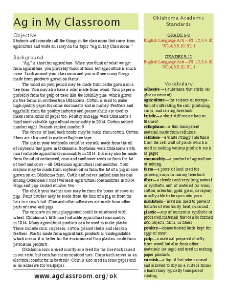 Ag in My Classroom Lesson Plan