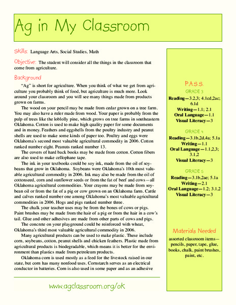 Ag in my classroom Lesson Plan