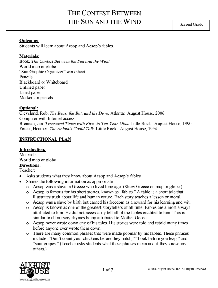 The Contest Between the Sun and the Wind Lesson Plan