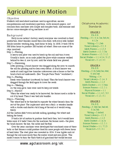 Agriculture in Motion Lesson Plan