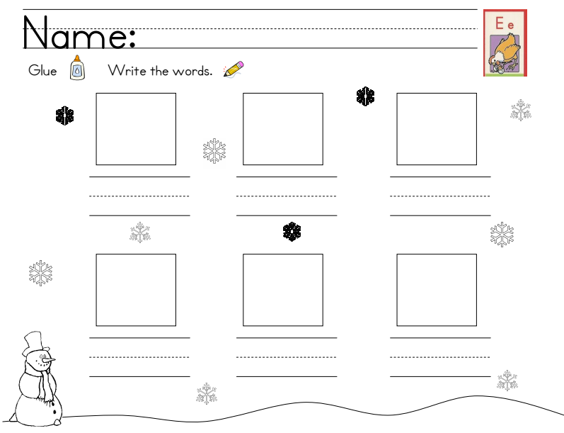 Kelly's Kindergarten: Snow and the Letter E Worksheet