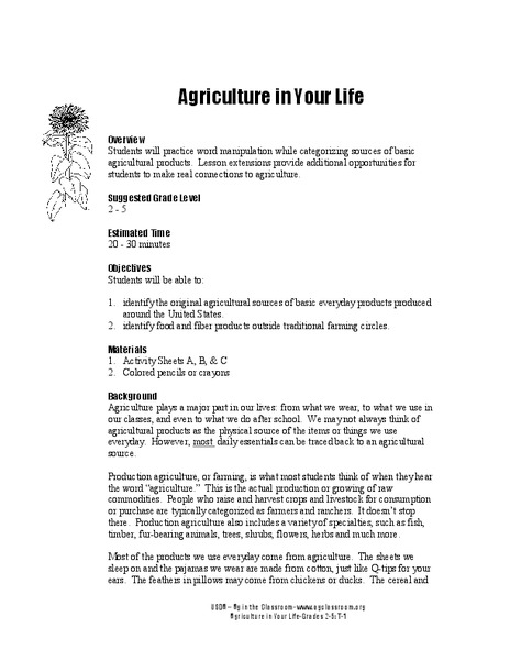 Agriculture in Your Life Lesson Plan