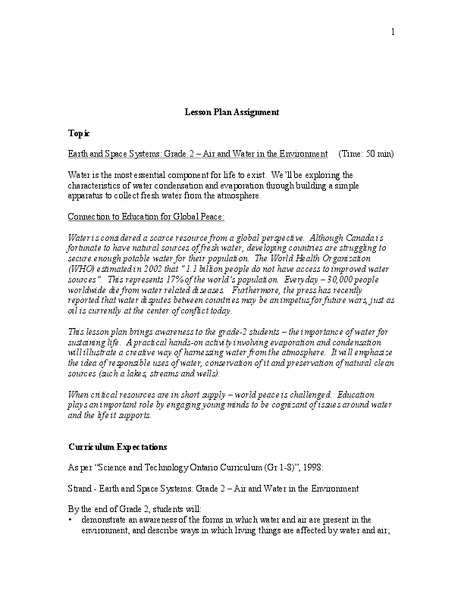 Air and Water in the Environment Lesson Plan