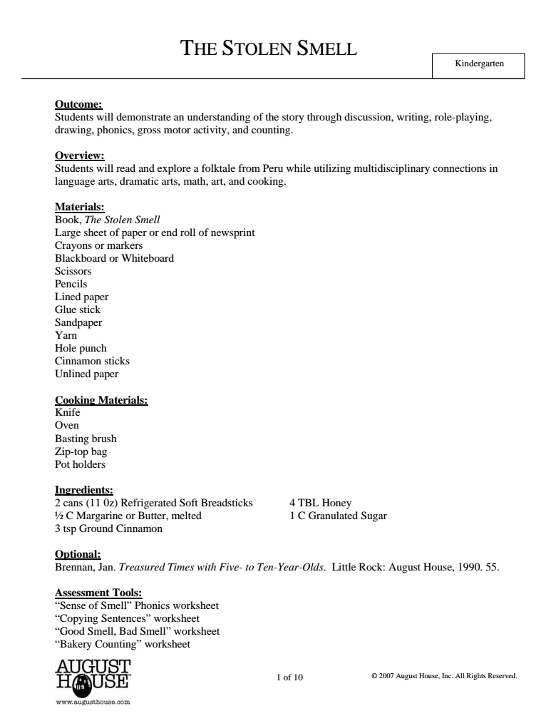 The Stolen Smell Lesson Plan