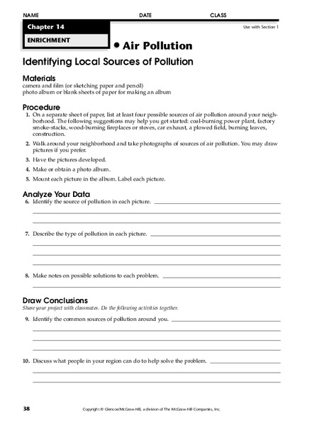Air Pollution Worksheet