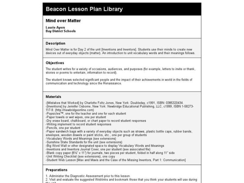 Mind over Matter Lesson Plan