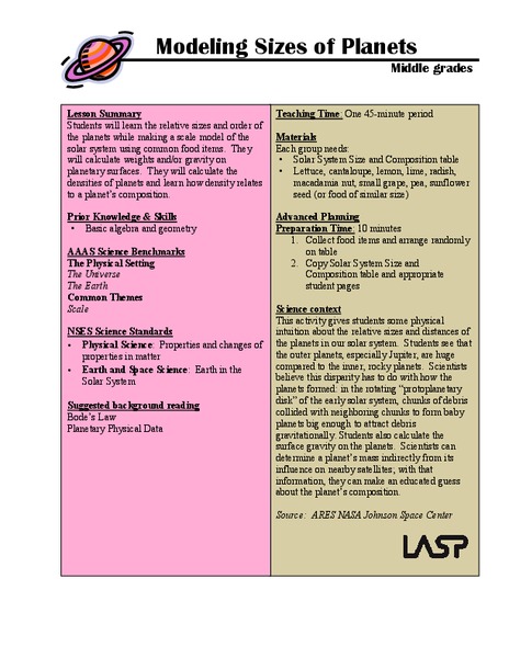 Modeling Sizes of Planets Lesson Plan
