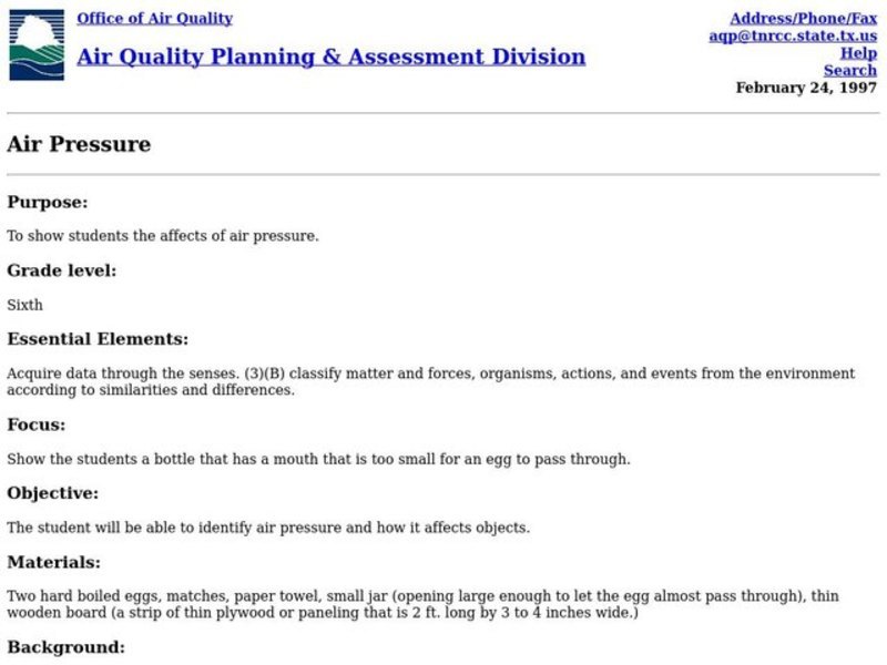 AIR PRESSURE Lesson Plan
