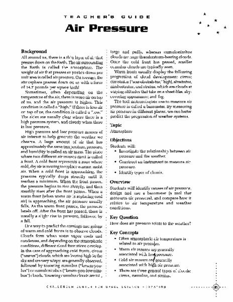 Air Pressure Lesson Plan