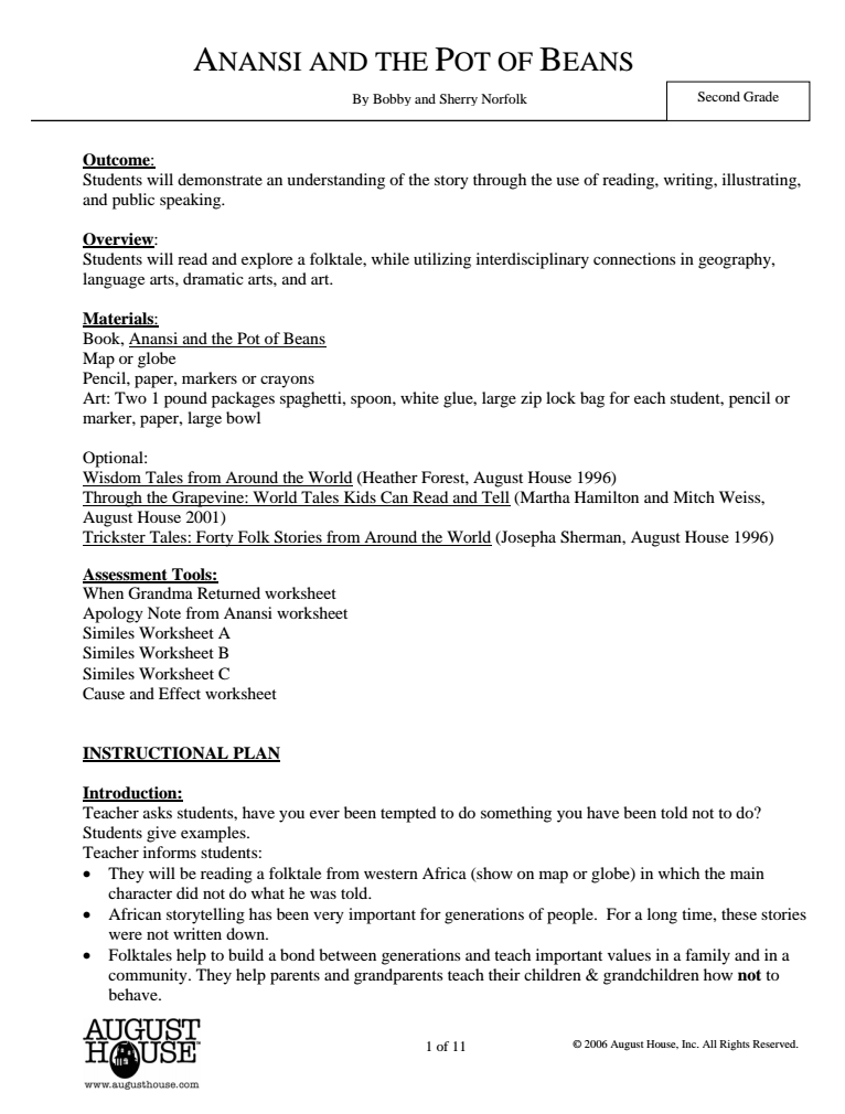 Anansi and the Pot of Beans Lesson Plan