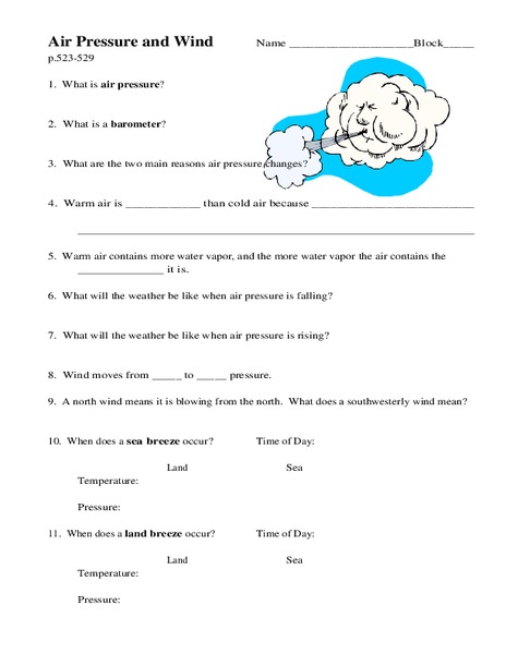 Air Pressure and Wind Worksheet
