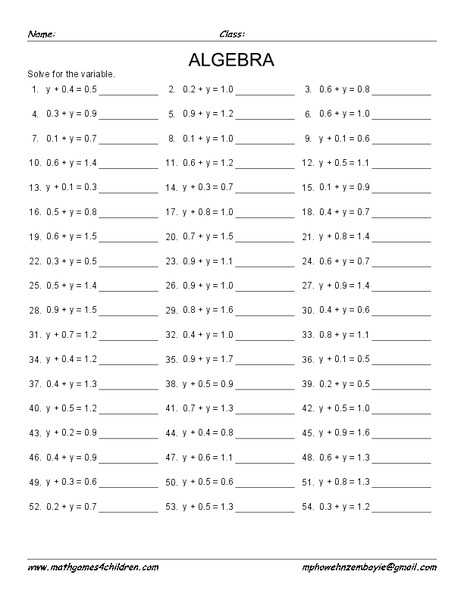 Algebra Worksheet