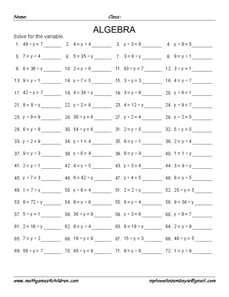Algebra Worksheet