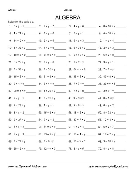 Algebra Worksheet
