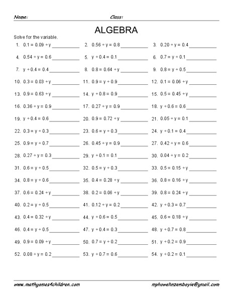 Algebra Worksheet
