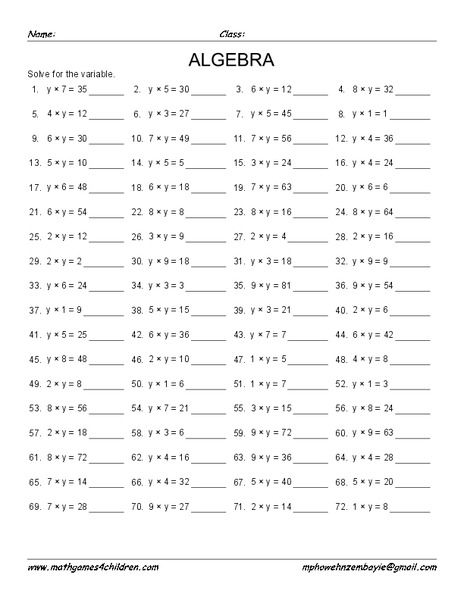 Algebra Worksheet