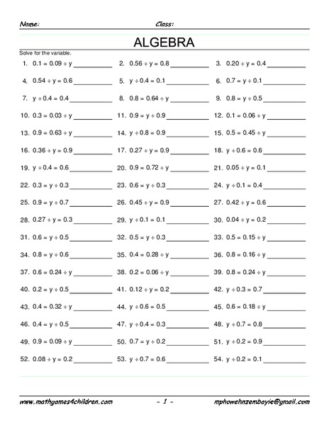 Algebra Worksheet