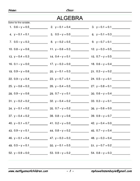 Algebra Worksheet