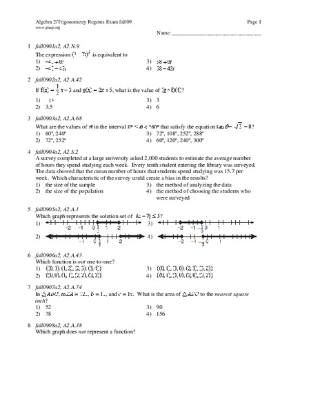 Algebra 2/Trigonometry Regents Exam Lesson Plan