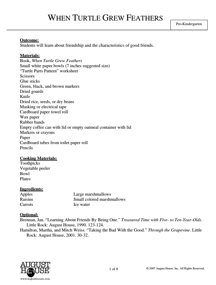 When Turtle Grew Feathers Lesson Plan