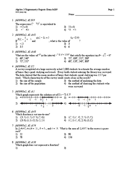 Algebra 2/Trigonometry Regents Exam Lesson Plan