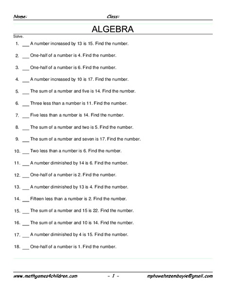 Algebra Practice Worksheet
