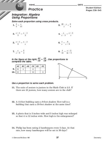 Algebra Using Proportions Worksheet