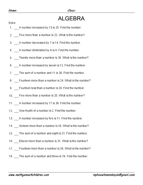 Algebra Word Problems Worksheet