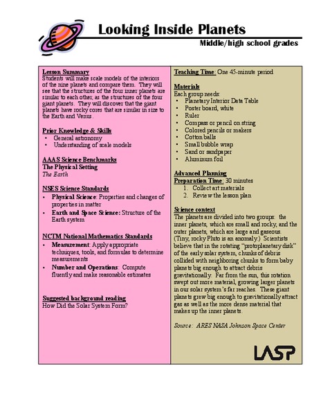 Looking Inside Planets Lesson Plan