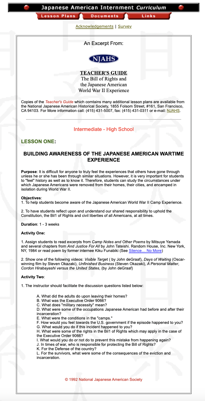 Building Awareness of the Japanese American Wartime Experience Lesson Plan