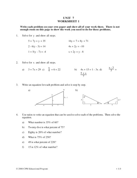 Algebraic Equations Worksheet
