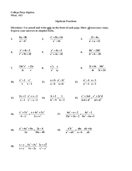 Algebraic Fractions Lesson Plan