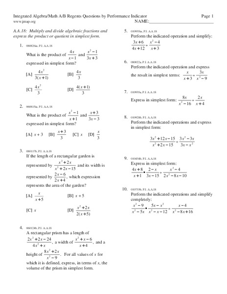 Algebraic Fractions Lesson Plan