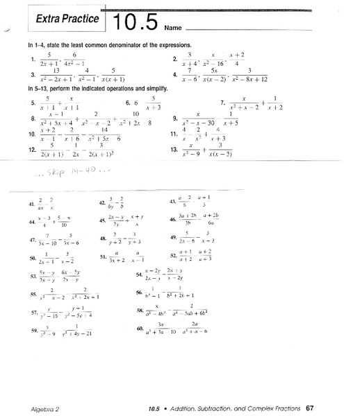 Algebraic Fractions Worksheet