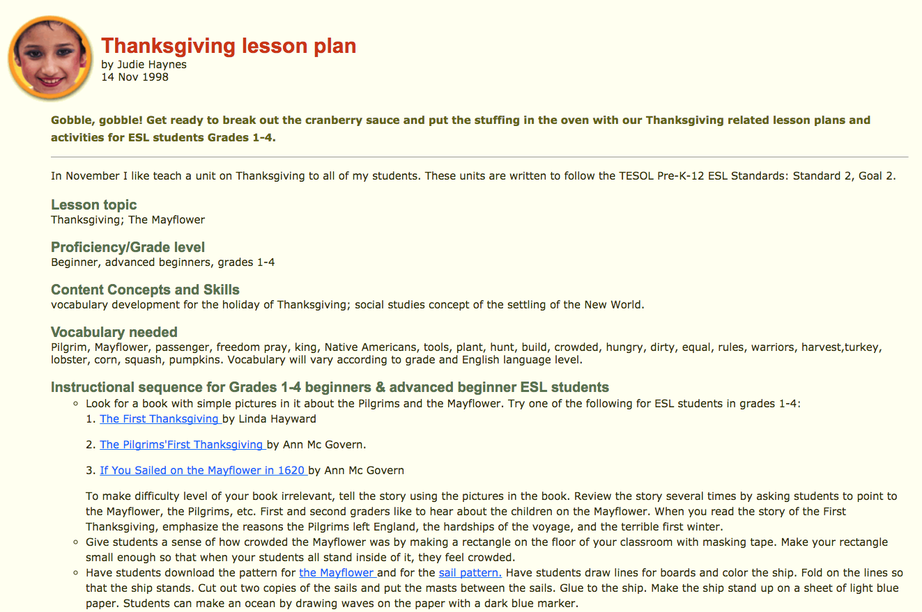 Thanksgiving Lesson Plan Lesson Plan