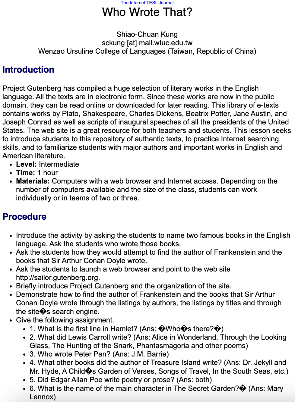 Who Wrote That? Lesson Plan