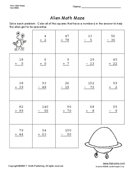 Alien Math Maze Worksheet