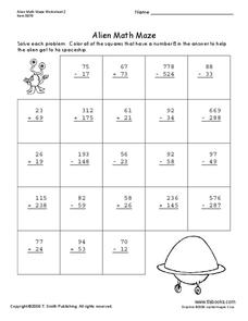 Alien Math Maze Worksheet