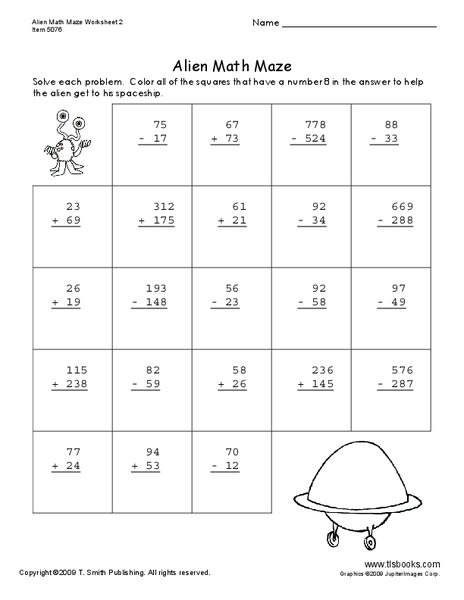 Alien Math Maze Worksheet