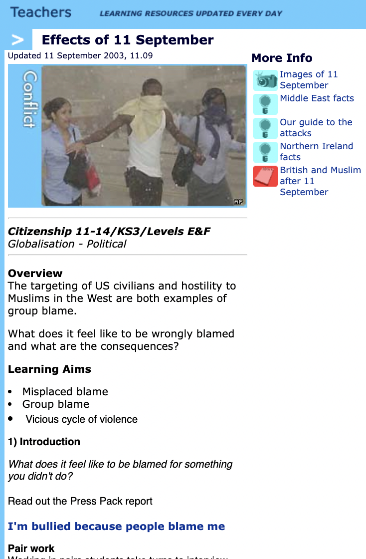 Effects of 11 September Lesson Plan