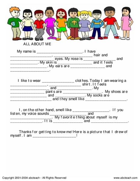 All About Me Worksheet
