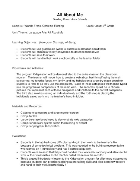 All About Me Lesson Plan