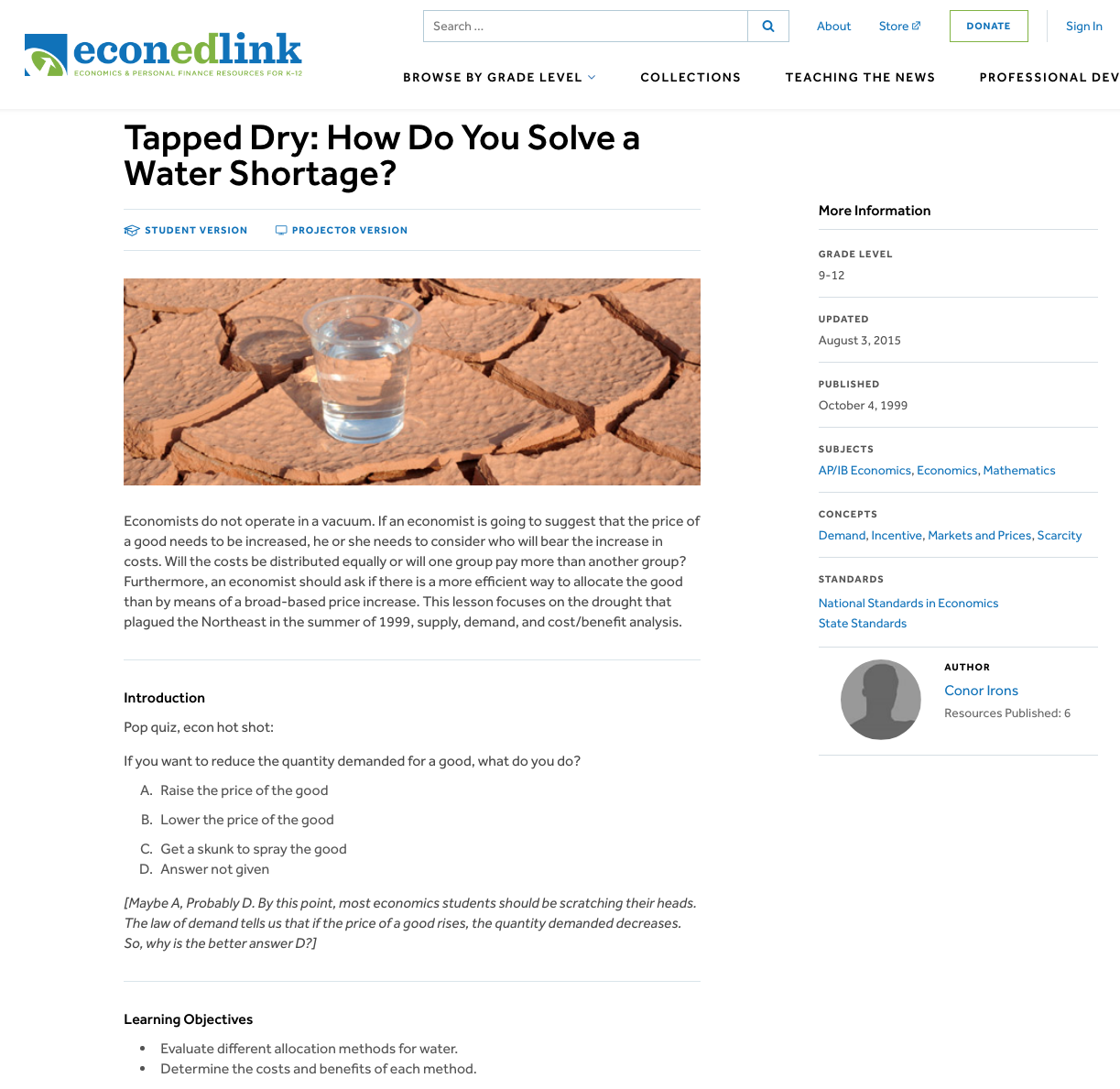 Tapped Dry: How Do You Solve a Water Shortage? Lesson Plan