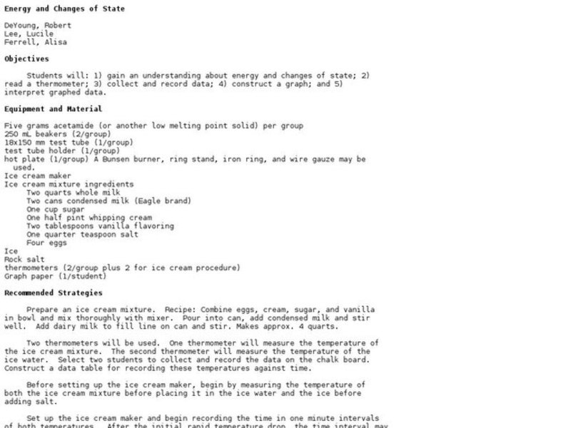 Energy and Changes of State Lesson Plan